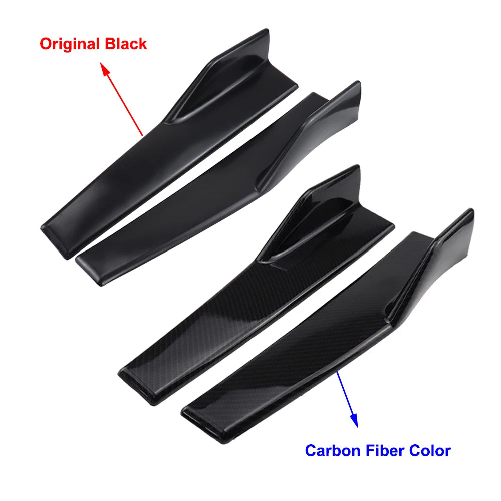 Universal 45cm Side Skirt Rocker Splitter Kit Black/Carbon Fiber Diffuser Extension Panel