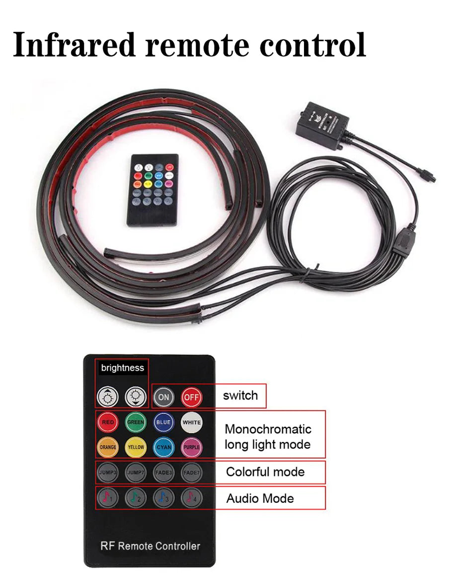 Car Underglow Neon LED Strip Kit — 8 Colour, Sound Active, App & Remote Control