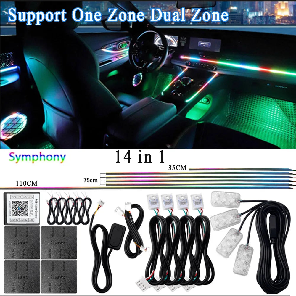 14 / 18-in-1 RGB Acrylic Car Ambient Light Kit — 64 / 213 Colour Symphony Streamer, App Control