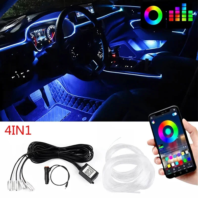 Flexible EL Wire Car Interior Ambient Light Strip — App Control RGB Neon 12V