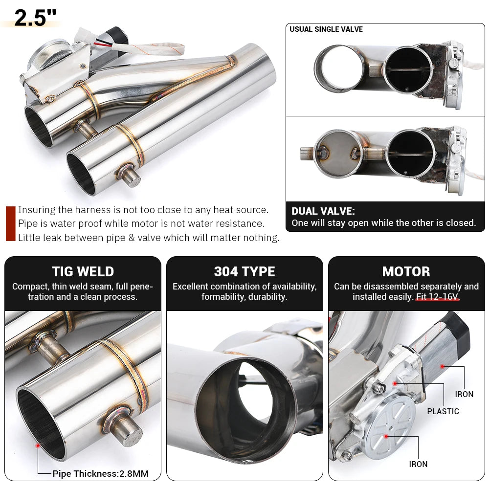 Universal Stainless Steel Dual-Valve Electric Exhaust Downpipe Cutout With Remote