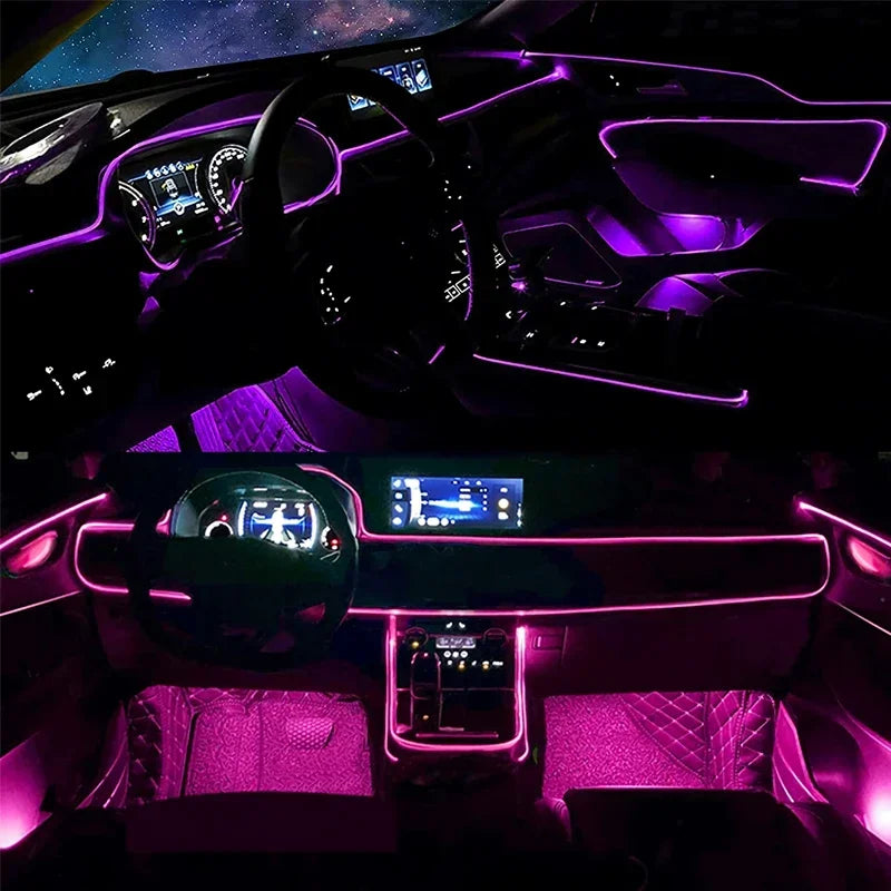 Flexible EL Wire Car Interior Ambient Light Strip — App Control RGB Neon 12V