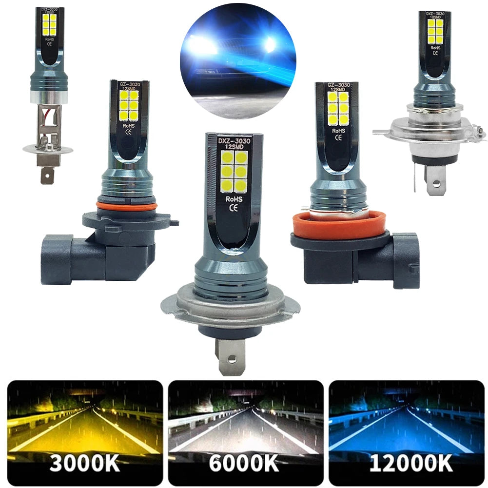 LED Headlight & Fog Light Bulbs — H1 H3 H4 H7 H8 H9 H10 H11 9005 9006, 12000LM 80W 12V (Pair)
