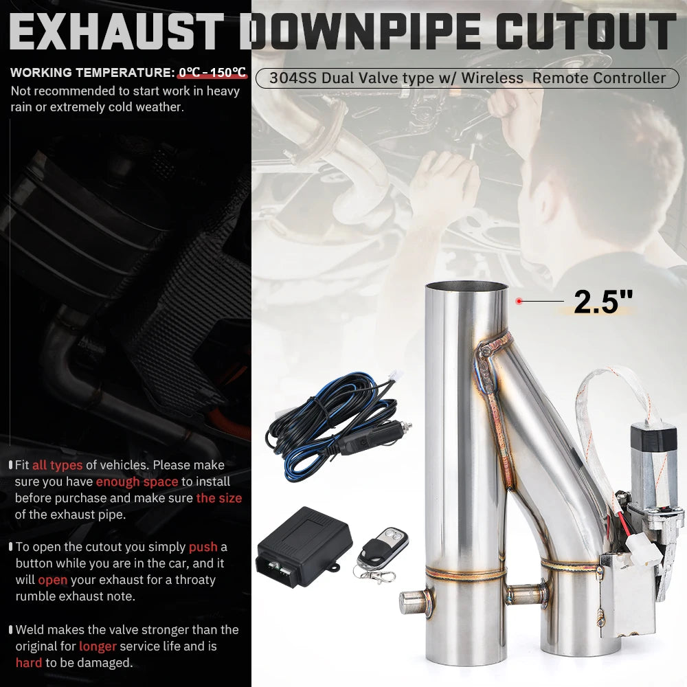 Universal Stainless Steel Dual-Valve Electric Exhaust Downpipe Cutout With Remote