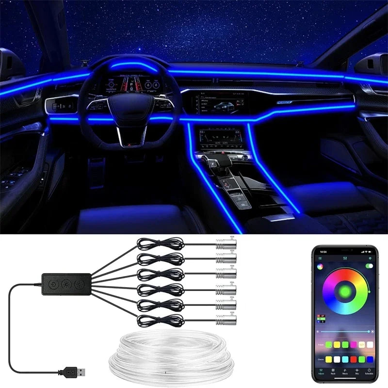 Flexible EL Wire Car Interior Ambient Light Strip — App Control RGB Neon 12V