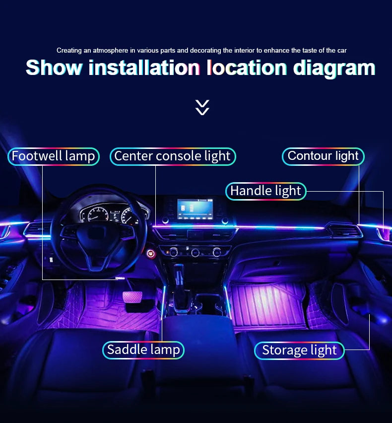 14 / 18-in-1 RGB Acrylic Car Ambient Light Kit — 64 / 213 Colour Symphony Streamer, App Control