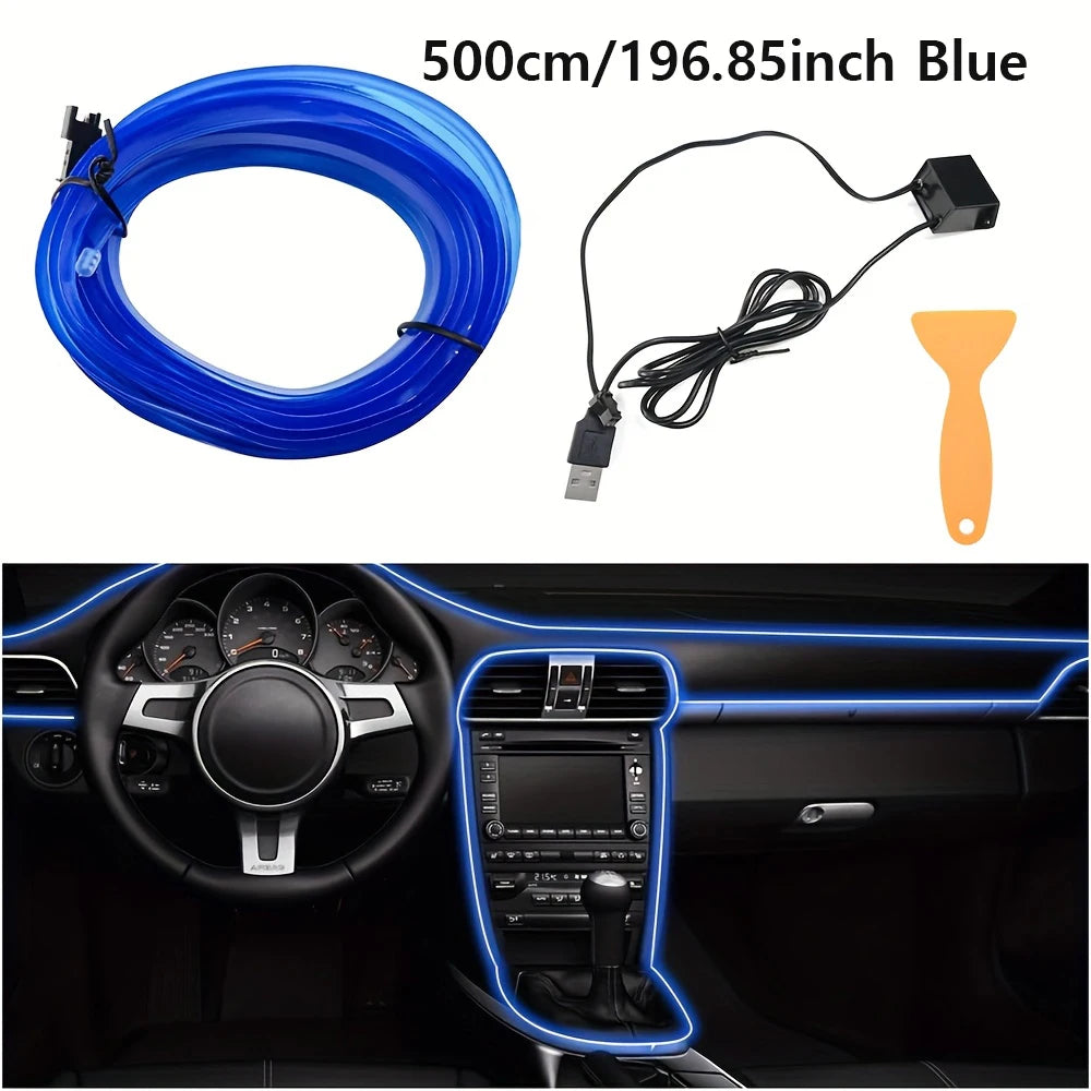 5m EL Wire Car Interior Ambient Light Strip — USB DIY Dashboard & Console