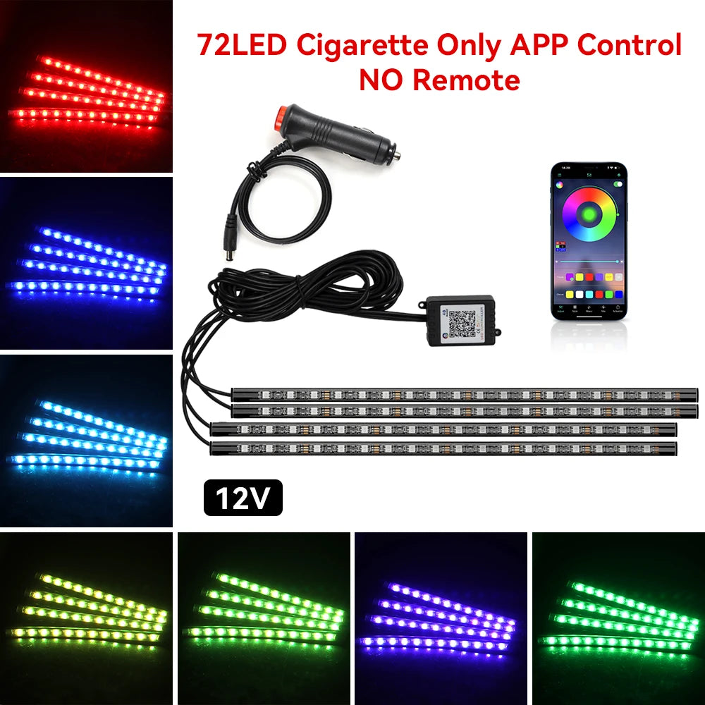 Car Foot Well LED Ambient Light Strip — USB / Cigarette Lighter, Music Sync Atmosphere Lamp