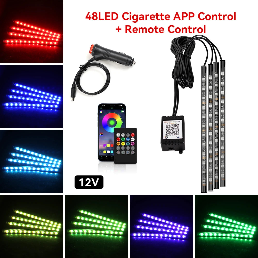 Neon LED Car Interior Ambient Foot Light with USB Wireless Remote