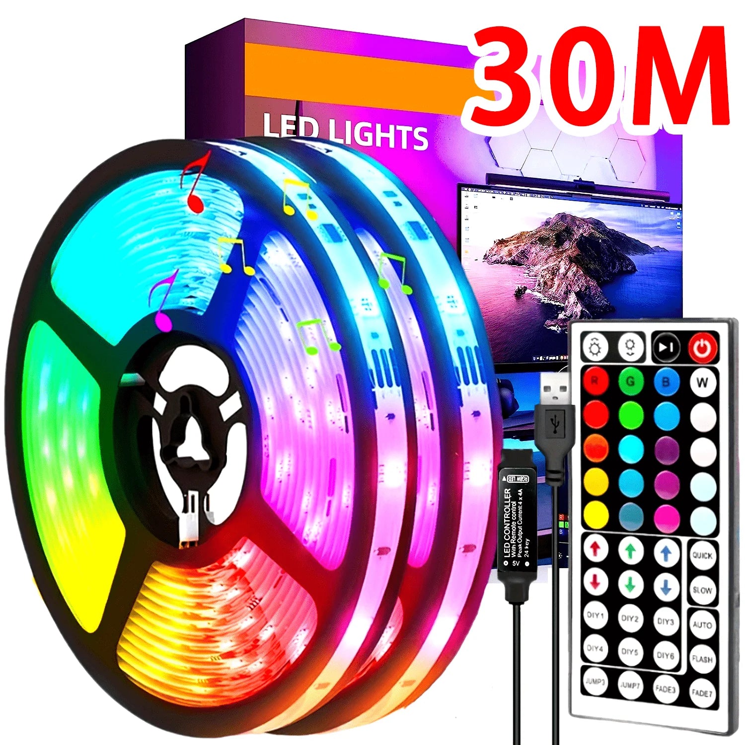 USB RGB LED Strip Light — App / IR / Bluetooth Control, TV Backlight & Home Ambient