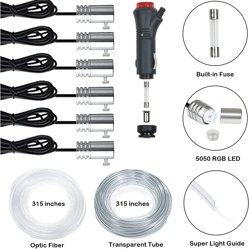 Flexible EL Wire Car Interior Ambient Light Strip — App Control RGB Neon 12V