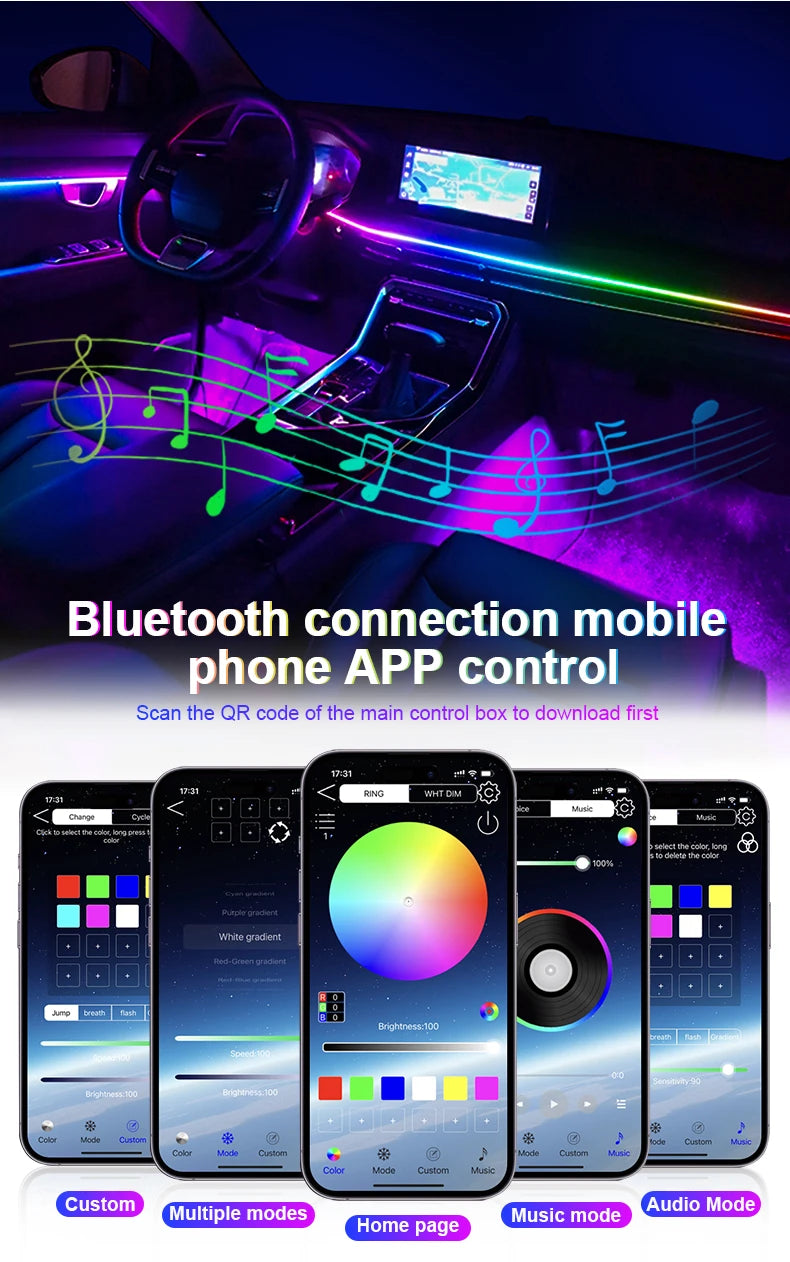 14 / 18-in-1 RGB Acrylic Car Ambient Light Kit — 64 / 213 Colour Symphony Streamer, App Control