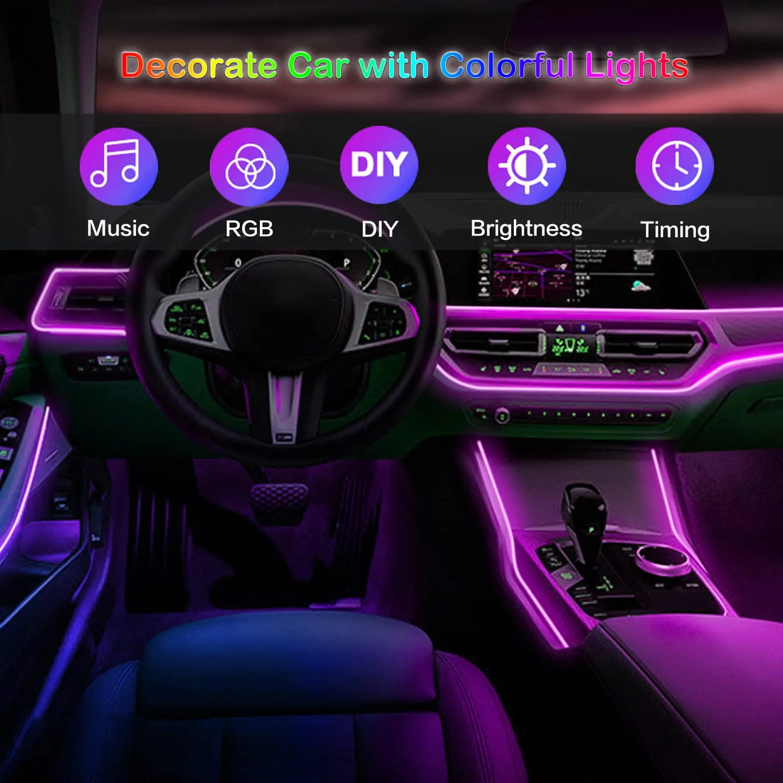 LED Car Interior Ambient Strip Lights RGB Fiber Optic