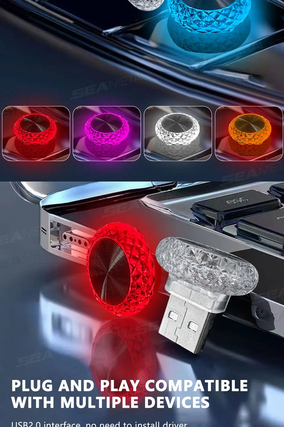 Portable USB Mini LED Car Ambient Atmosphere Lamp — Plug & Play Interior Light