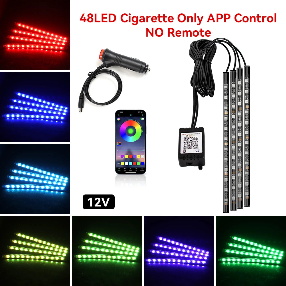 Car Foot Well LED Ambient Light Strip — USB / Cigarette Lighter, Music Sync Atmosphere Lamp