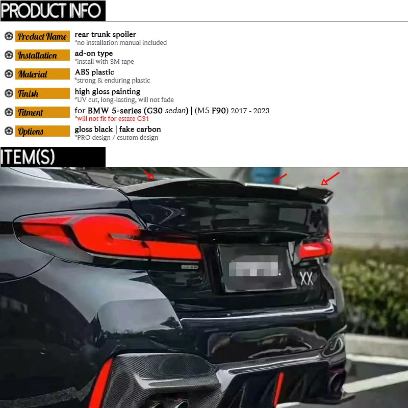 BMW 5 Series G30 M5 F90 2017 - 2023 520i 520e 530i 530e 540i 545e M550i 518d 520d 525d 530d 540d M550d