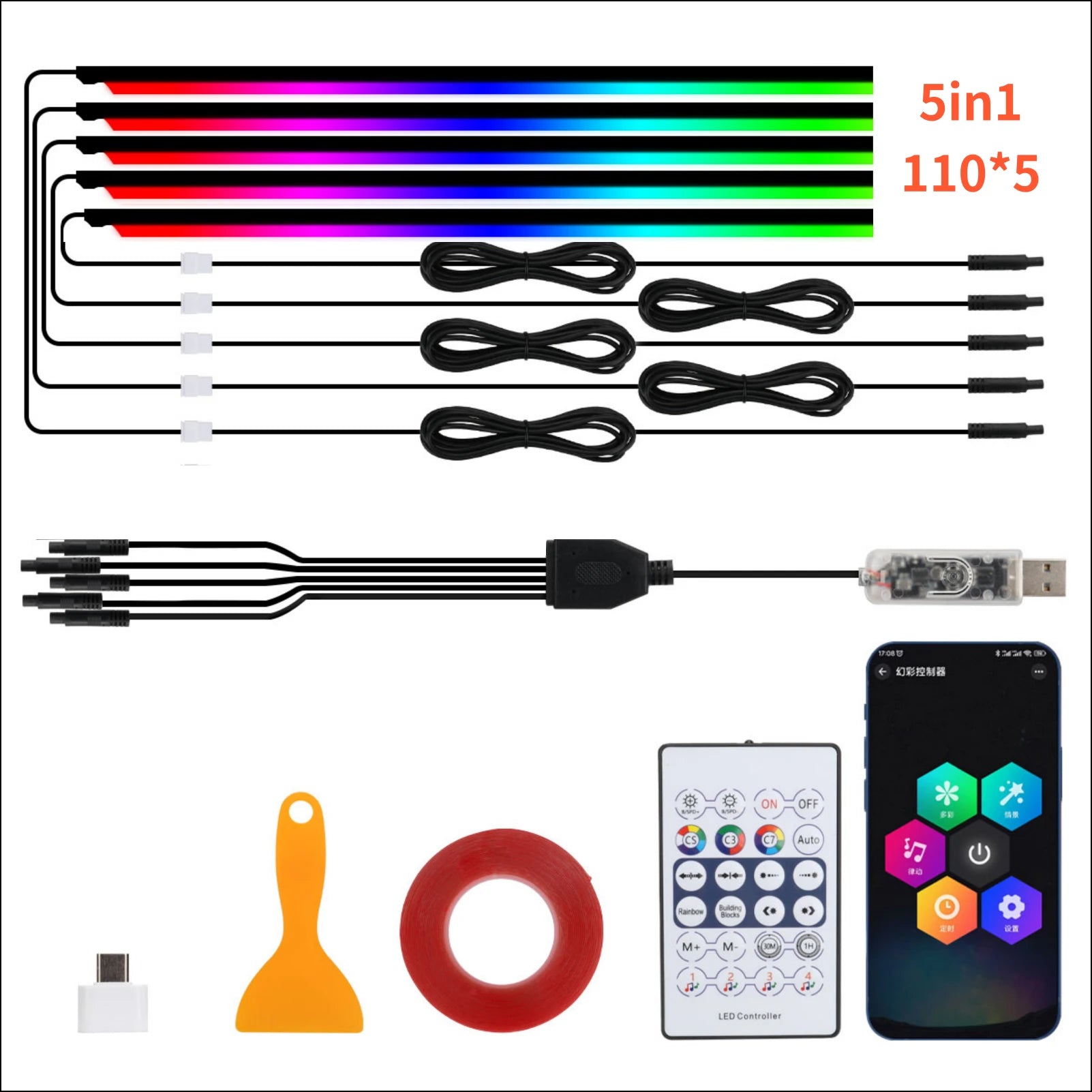 Universal Symphony RGB LED Streamer Ambient Light — USB App & Remote, Tesla Model 3 / Y / S / X
