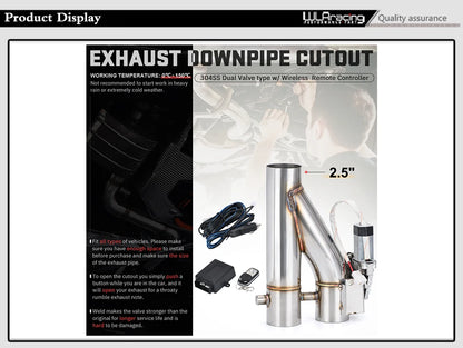 Universal Stainless Steel Dual-Valve Electric Exhaust Downpipe Cutout With Remote
