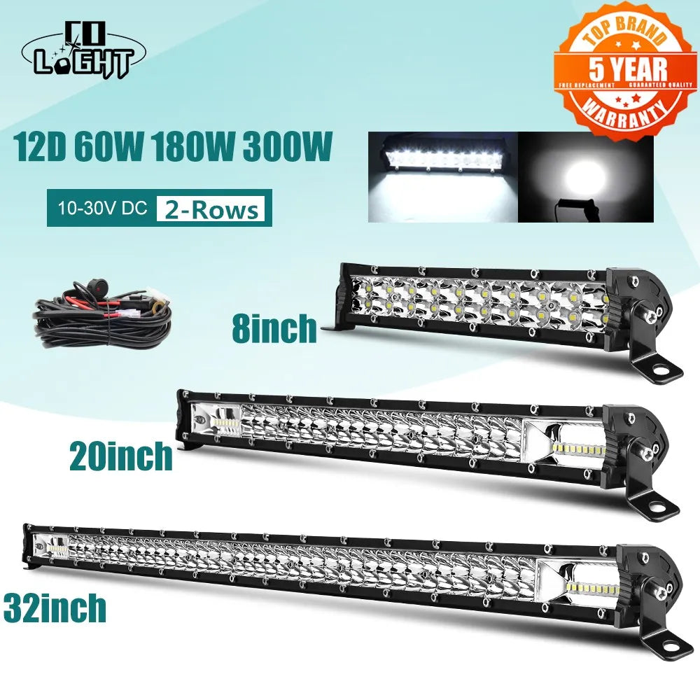 CO LIGHT Super Slim 12D 8" 20" 32" LED Bar Spot Flood Beam LED Light Bar for Tractor Boat Offroad 4WD 4x4 Trucks SUV ATV 12V 24V