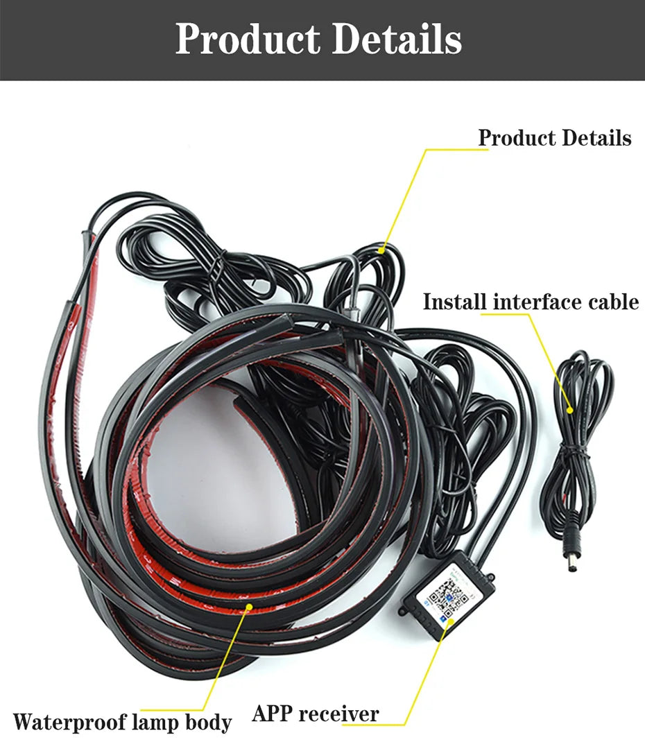 Car Underglow Neon LED Strip Kit — 8 Colour, Sound Active, App &amp; Remote Control