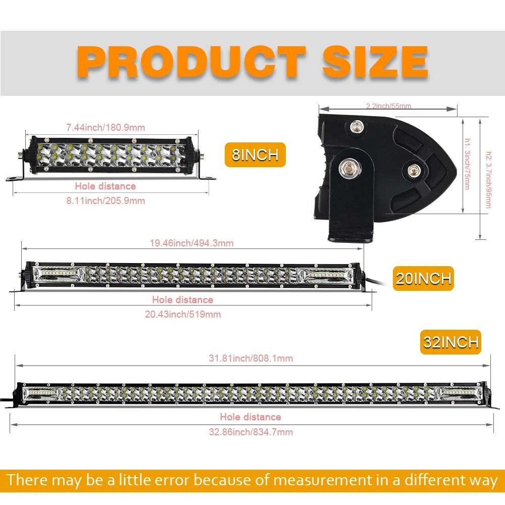CO LIGHT Super Slim 12D LED Light Bar — 8" / 20" / 32" Spot Flood Combo, 12V / 24V