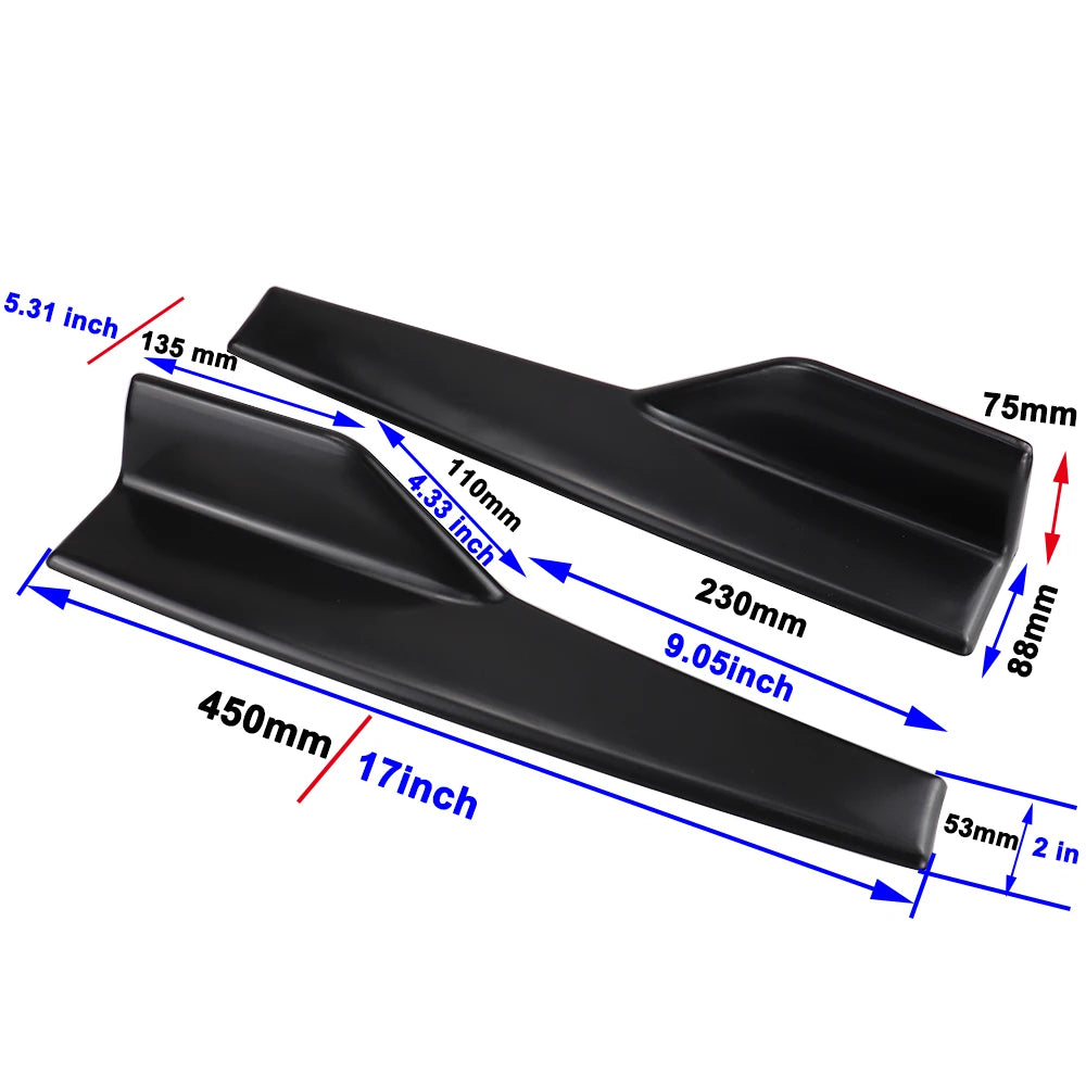 Universal 45cm Side Skirt Rocker Splitter Kit Black/Carbon Fiber Diffuser Extension Panel