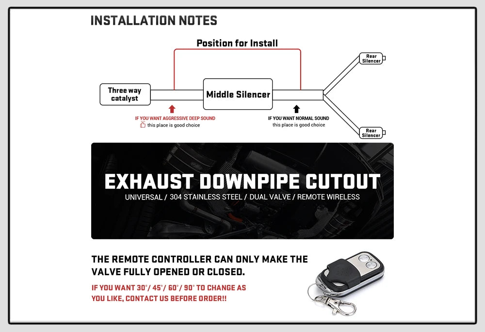Universal Stainless Steel Dual-Valve Electric Exhaust Downpipe Cutout With Remote