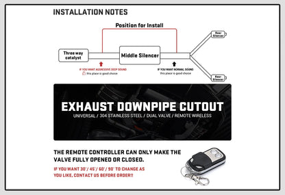 Universal Stainless Steel Dual-Valve Electric Exhaust Downpipe Cutout With Remote