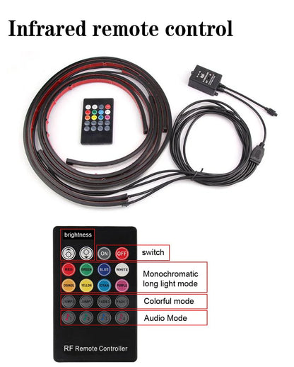 Car Underglow Neon LED Strip Kit — 8 Colour, Sound Active, App &amp; Remote Control