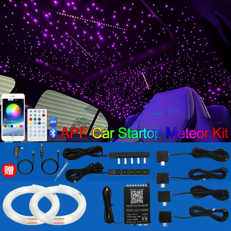 Starry sky roof for car, modified starry sky light with Bluetooth remote control, rgbw gypsophila, meteor kit, 12v