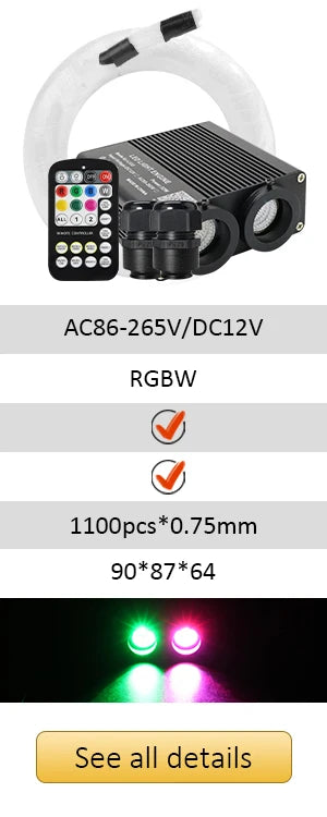 20W RGBW Double Head Car Starry Sky Music Control Car Roof Star Fiber Optic Star Ceiling kit Smart APP Twinkle Fiber Optic Light