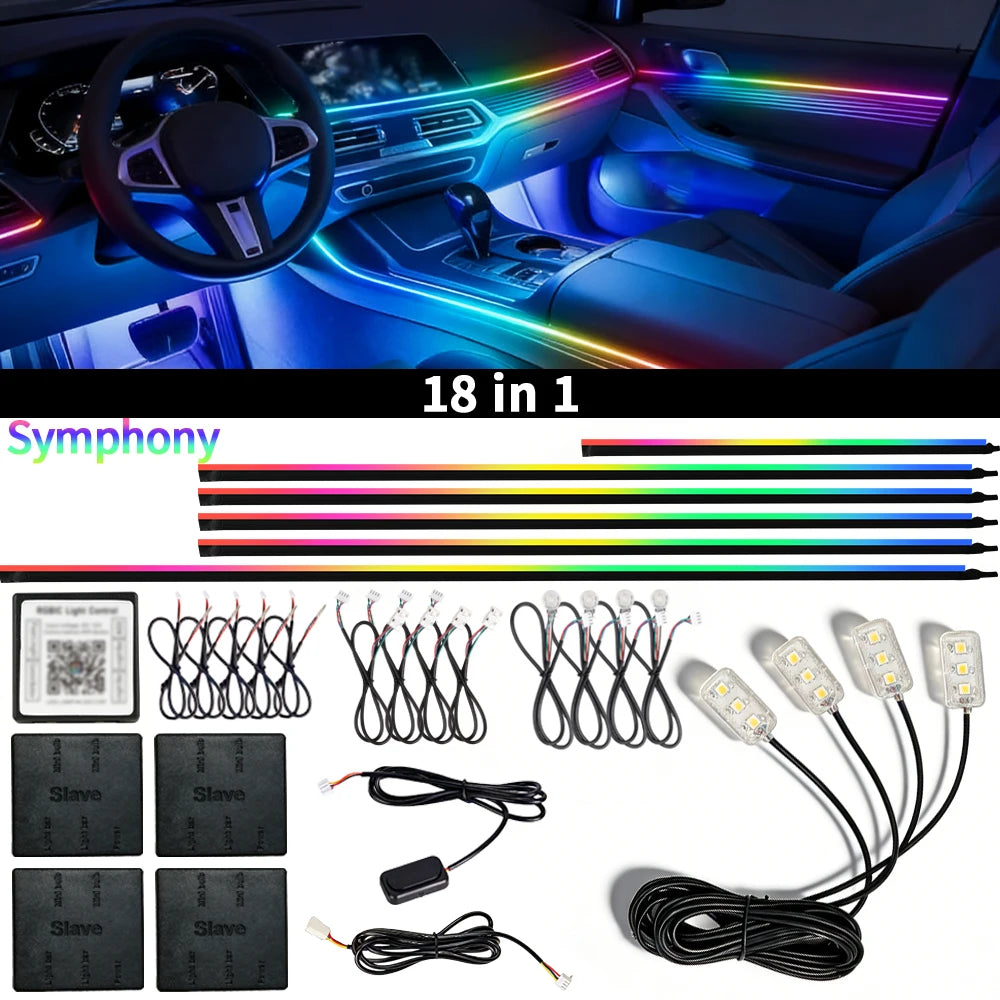 18-in-1 Full Colour Streamer RGB Car Ambient Light — 64 Colour Symphony Acrylic Strip