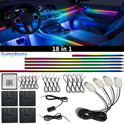 18-in-1 Full Colour Streamer RGB Car Ambient Light — 64 Colour Symphony Acrylic Strip