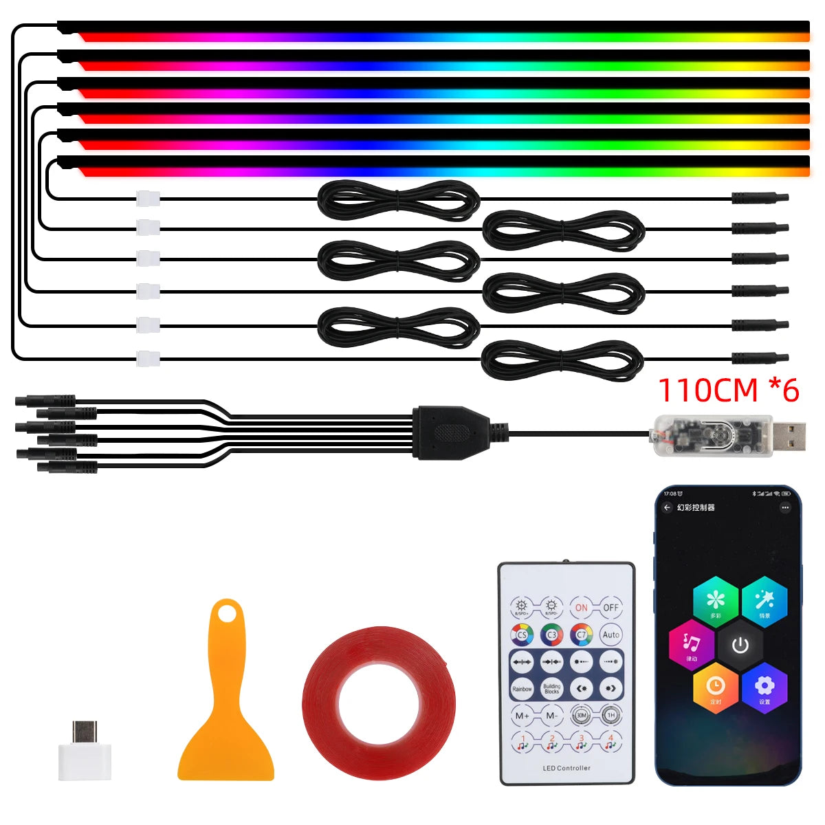 Universal Symphony RGB LED Streamer Ambient Light — USB App &amp; Remote, Tesla Model 3 / Y / S / X