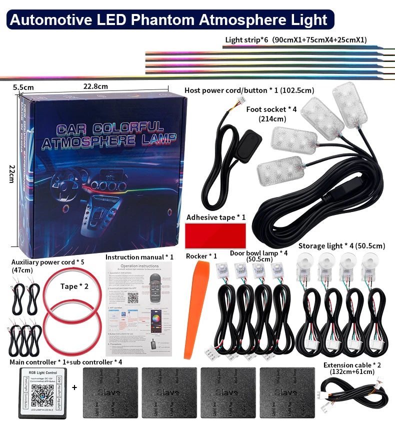 Led Car Ambient Lights RGB Symphony Streamer Bluetooth Rainbow Acrylic Strips