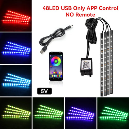 Car Foot Well LED Ambient Light Strip — USB / Cigarette Lighter, Music Sync Atmosphere Lamp