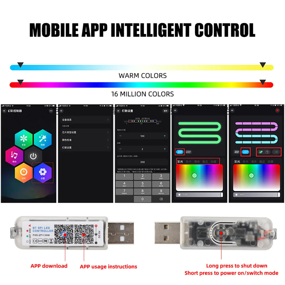 Universal Symphony RGB LED Streamer Ambient Light — USB App &amp; Remote, Tesla Model 3 / Y / S / X