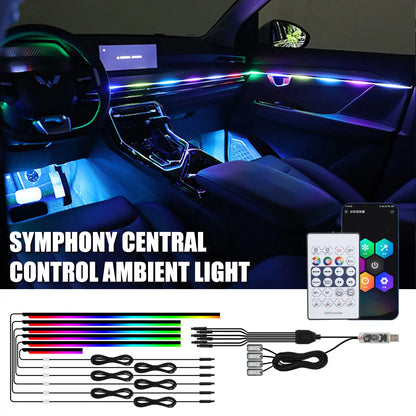 18-in-1 Symphony RGB LED Car Ambient Light Kit — App Control Acrylic Strip