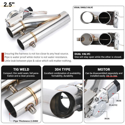 Universal Stainless Steel Dual-Valve Electric Exhaust Downpipe Cutout With Remote