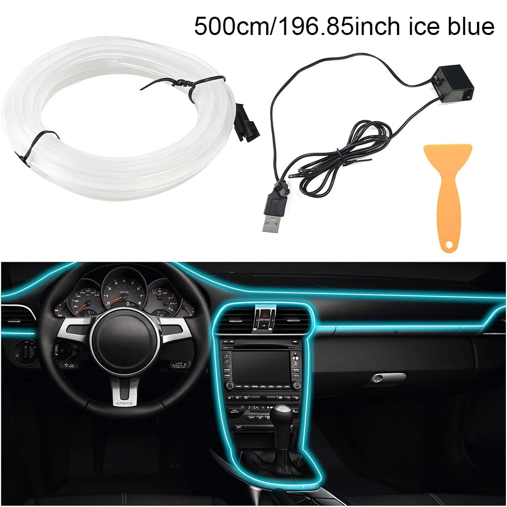 5m EL Wire Car Interior Ambient Light Strip — USB DIY Dashboard &amp; Console