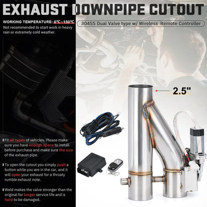 Universal Stainless Steel Dual-Valve Electric Exhaust Downpipe Cutout With Remote