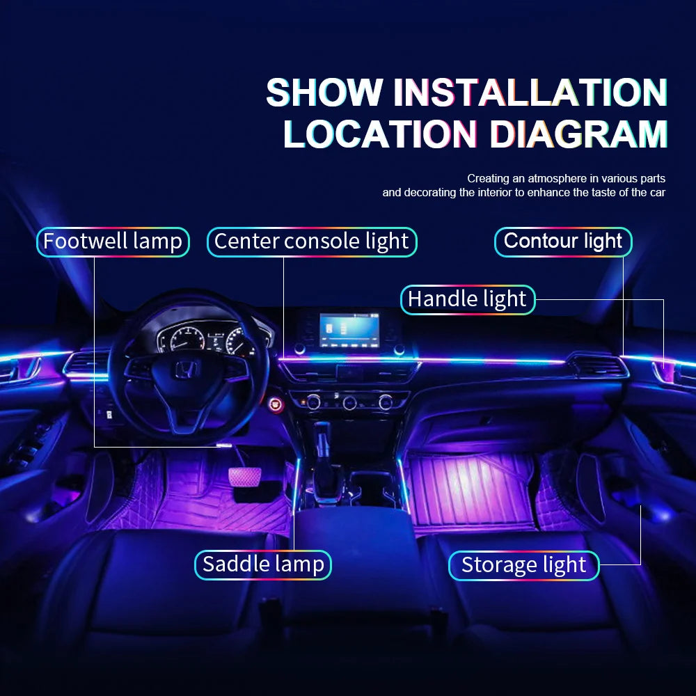 14 / 18-in-1 RGB Acrylic Car Ambient Light Kit — 64 / 213 Colour Symphony Streamer, App Control