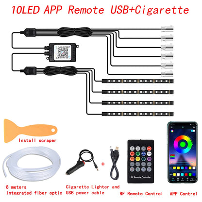 LED Car Interior Ambient Strip Lights RGB Fiber Optic