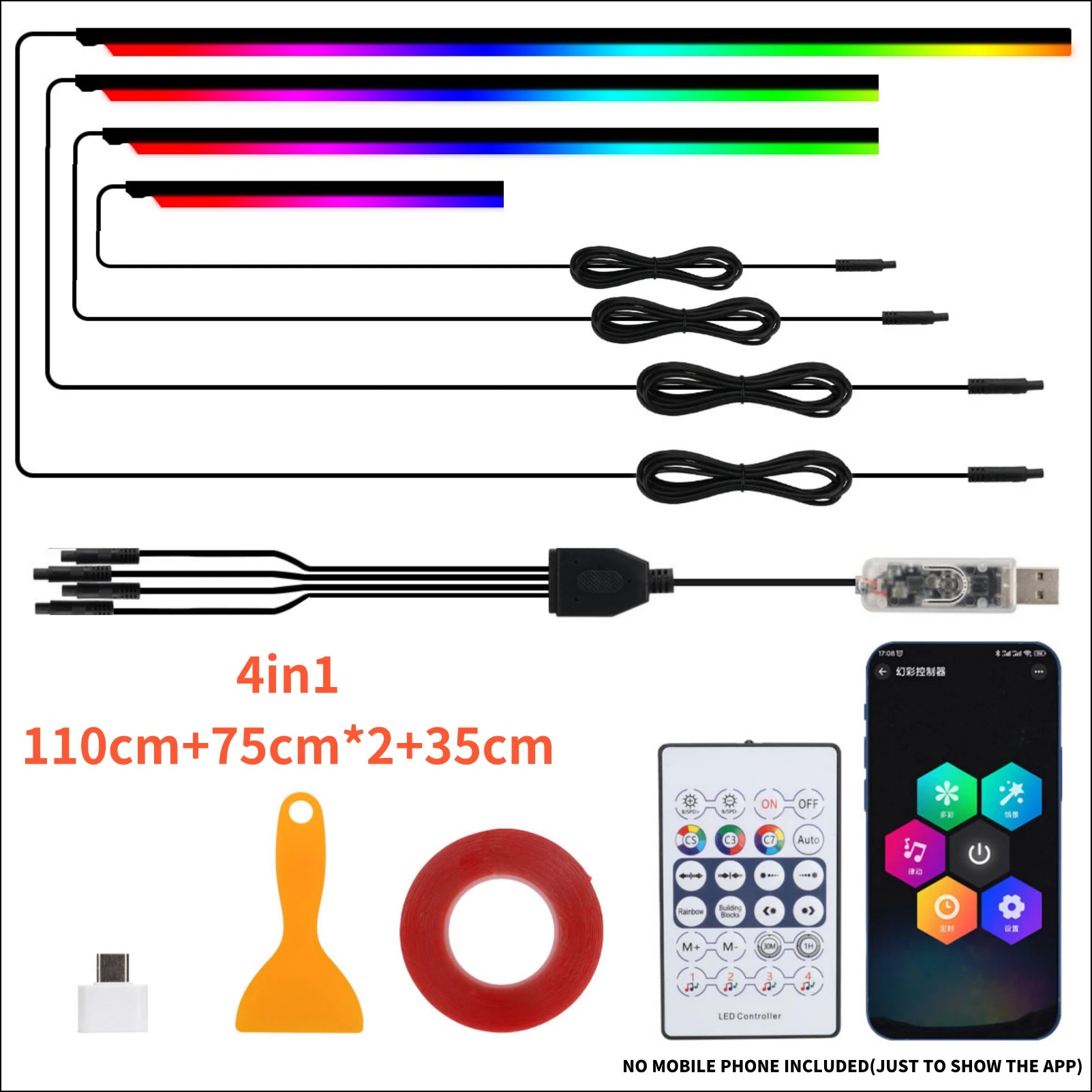 Universal Symphony RGB LED Streamer Ambient Light — USB App &amp; Remote, Tesla Model 3 / Y / S / X