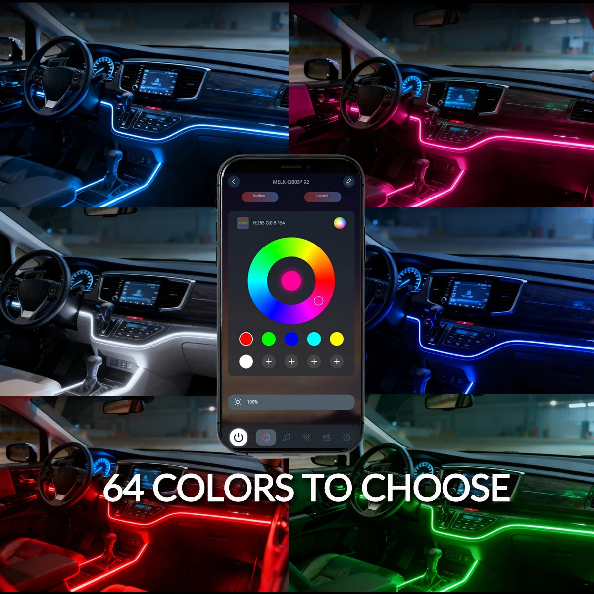 18-in-1 Full Colour Streamer RGB Car Ambient Light — 64 Colour Symphony Acrylic Strip