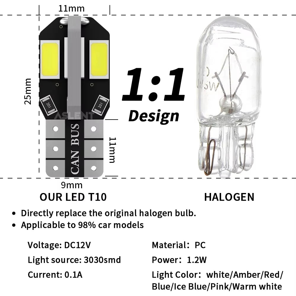 T10 Car Led Light Bulb W5W LED Canbus No Error Super Bright Car Interior Light SMD Auto Bulb White Amber Red Reading Dome Lamp