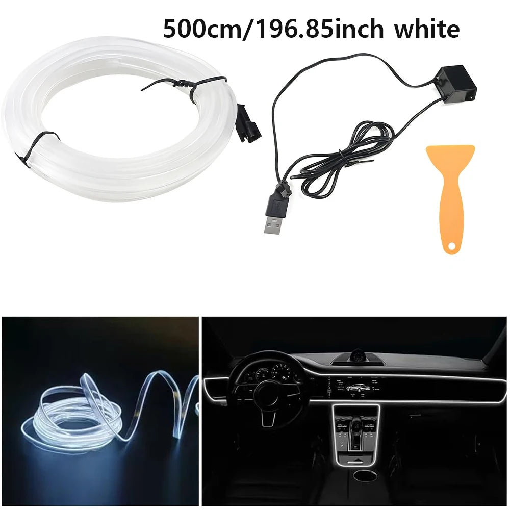 5m EL Wire Car Interior Ambient Light Strip — USB DIY Dashboard &amp; Console