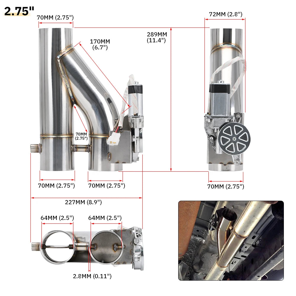 Universal Stainless Steel Dual-Valve Electric Exhaust Downpipe Cutout With Remote