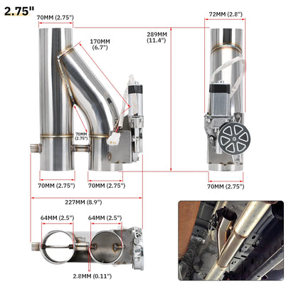 Universal Stainless Steel Dual-Valve Electric Exhaust Downpipe Cutout With Remote