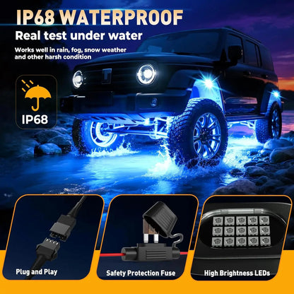 Honalia RGB LED Rock Lights — 4 / 6 / 8 / 10 / 12 Pod Kit, App Control, IP68